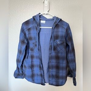 Columbia Blue Plaid Hooded Shirt